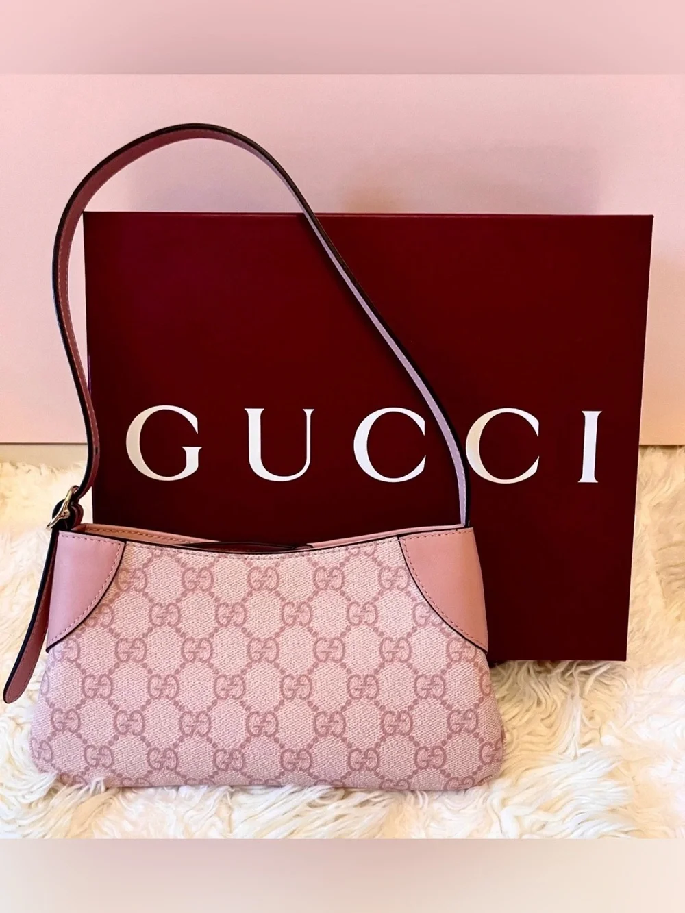 New! Gucci Light Pink Monogram Shoulder Bag